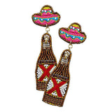 Felt Back Embroidery Hat Beaded Champagne Dangle Earrings - Madeline Love - Flyclothing LLC