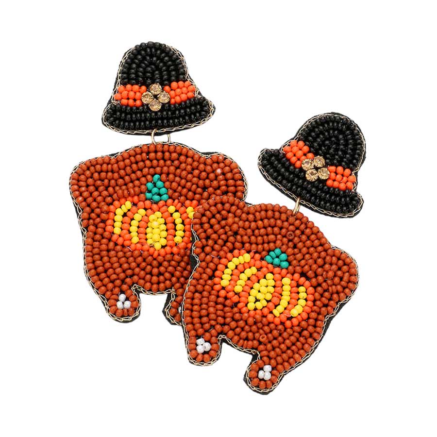 Felt Back Seed Beaded Pumpkin Pointed Turkey Dangle Earrings - Madeline Love - Flyclothing LLC