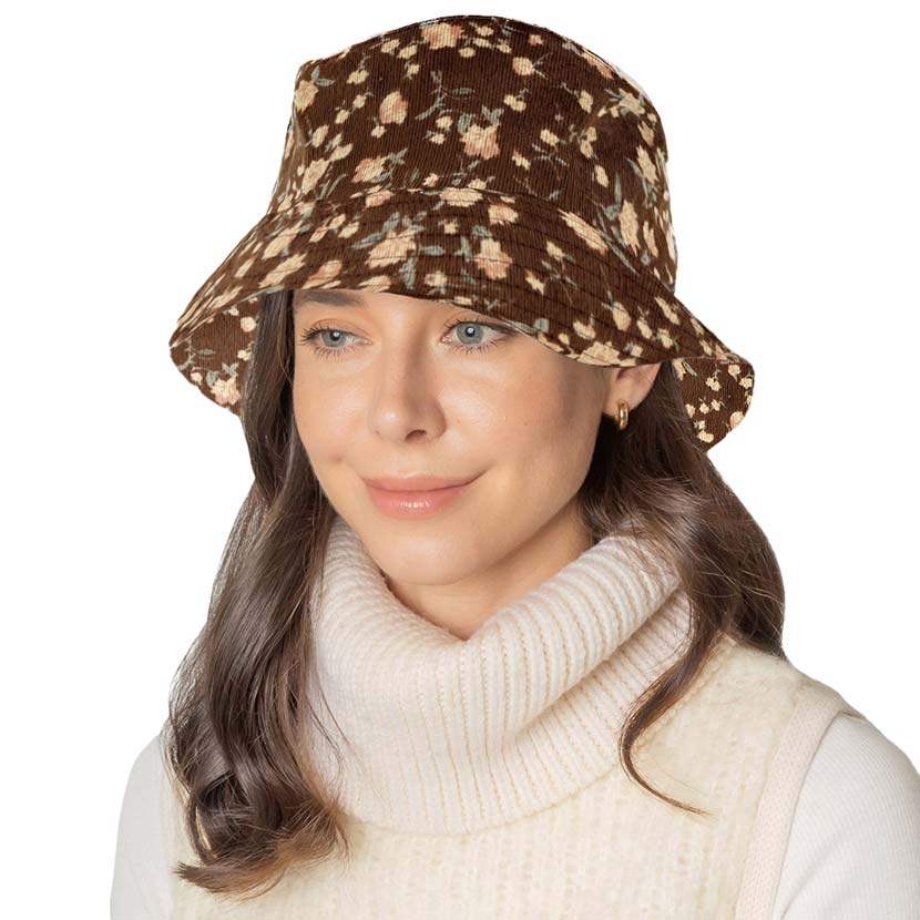 Floral Printed Corduroy Bucket Hat - Madeline Love - Flyclothing LLC