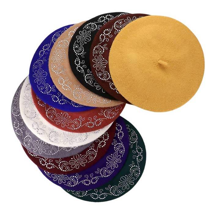 Flower Bling Studded Beret Hat - Madeline Love - Flyclothing LLC