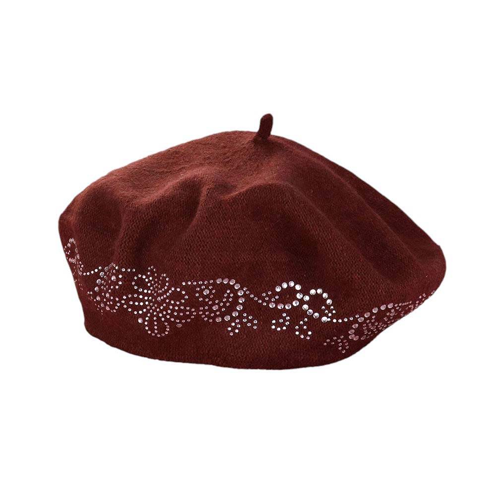Flower Bling Studded Beret Hat - Madeline Love - Flyclothing LLC