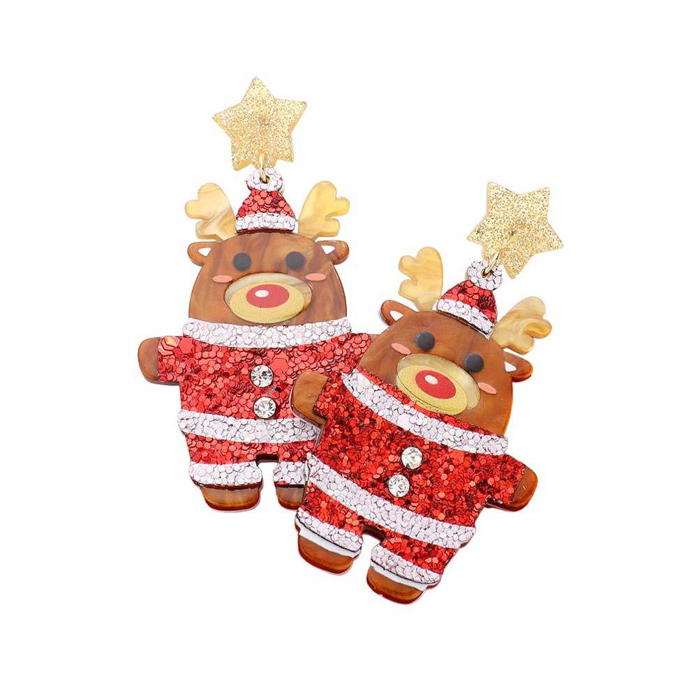 Glittered Resin Star Santa Claus Rudolph Dangle Earrings - Madeline Love - Flyclothing LLC