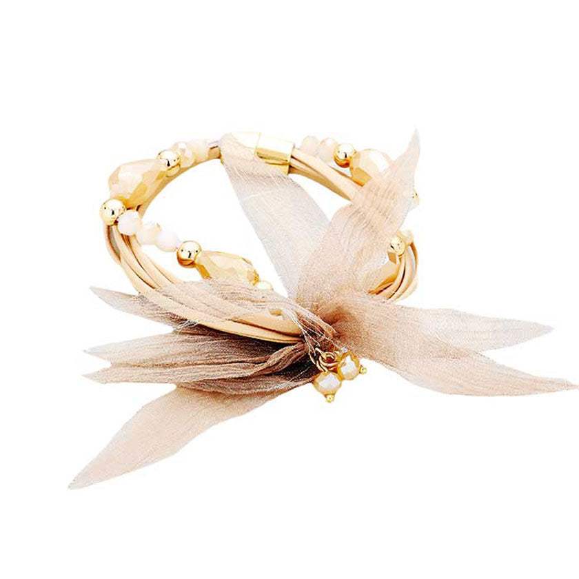 Multi Strand Cord Beaded Mesh Flower Magnetic Bracelet - Madeline Love - Flyclothing LLC