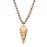 Hammered Metal Arrow Pendant Faceted Beads Long Necklace - Madeline Love - Flyclothing LLC