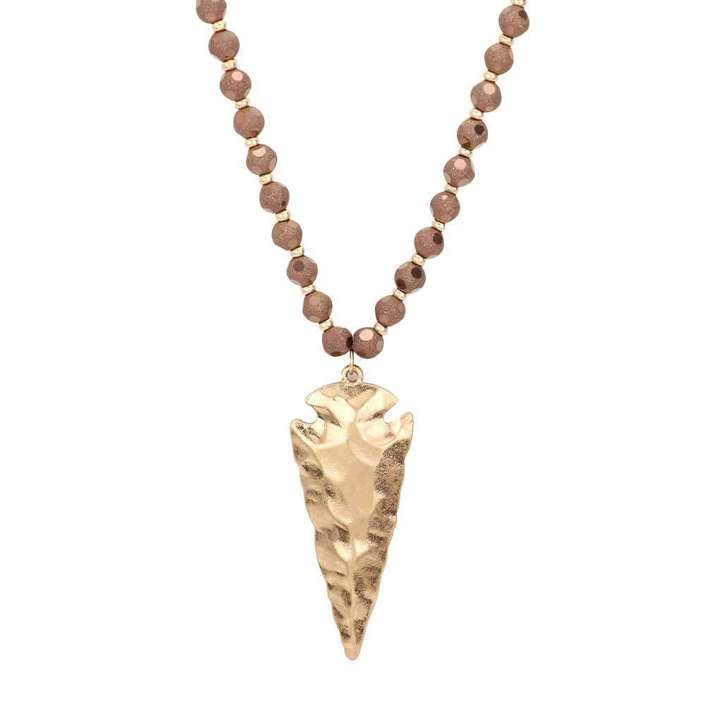 Hammered Metal Arrow Pendant Faceted Beads Long Necklace - Madeline Love - Flyclothing LLC