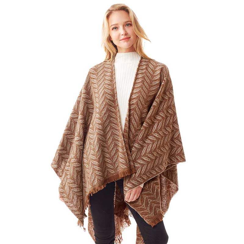 Leaf Patterned Poncho Shawl Wrap - Madeline Love - Flyclothing LLC