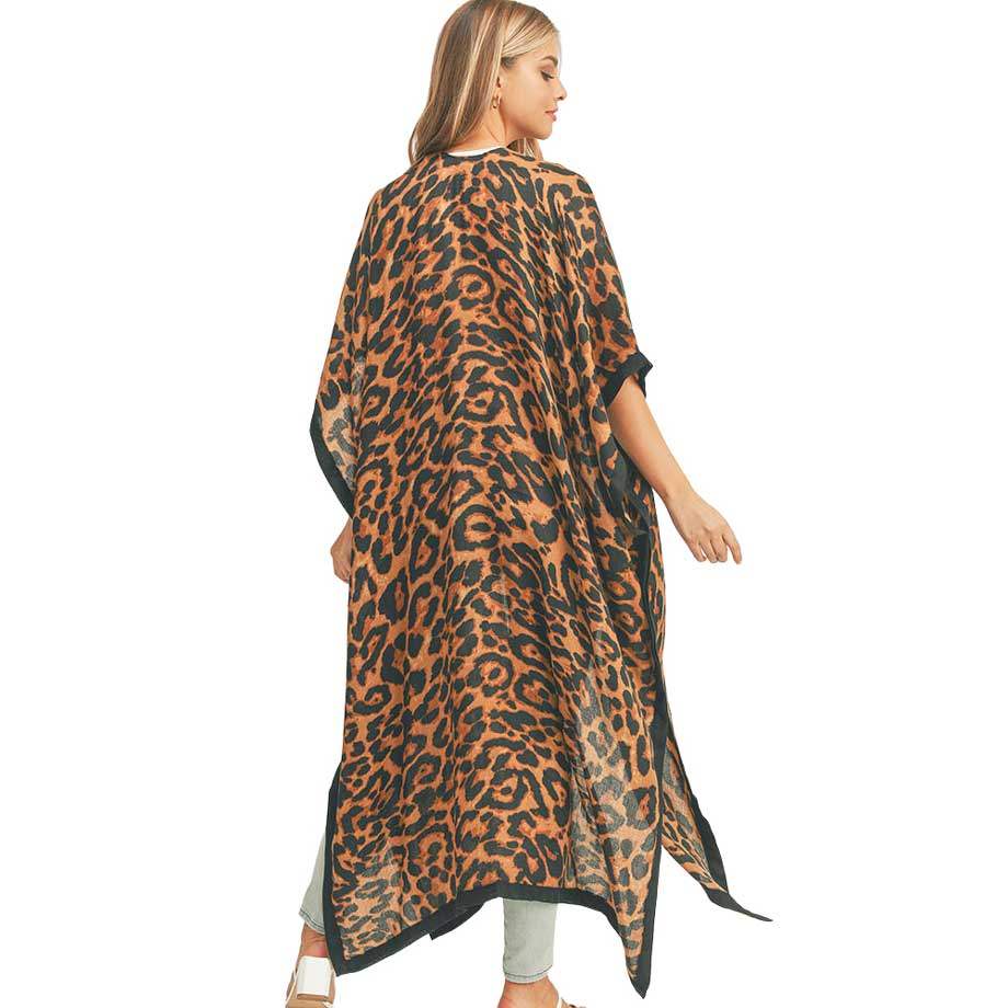 Leopard Patterned Cover Up Kimono Poncho - Madeline Love - Flyclothing LLC