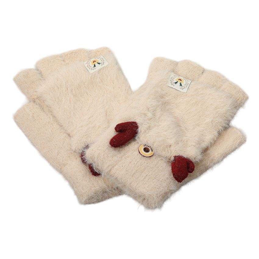 Fuzzy Reindeer Ear Fingerless Flap Winter Gloves - Madeline Love - Flyclothing LLC