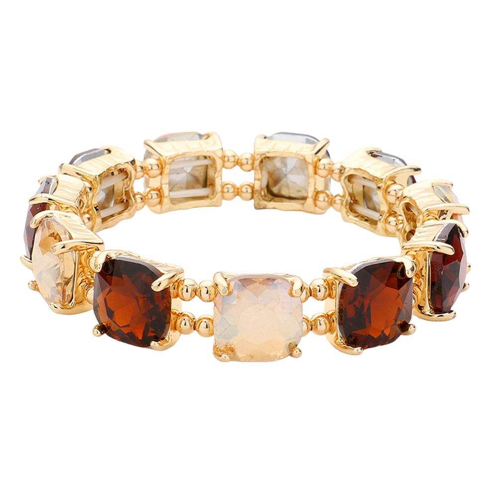 Cushion Square Stone Stretch Evening Bracelet - Madeline Love - Flyclothing LLC