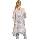Multi Dash Pattern Tassel Cover Up Kimono Poncho - Madeline Love - Flyclothing LLC
