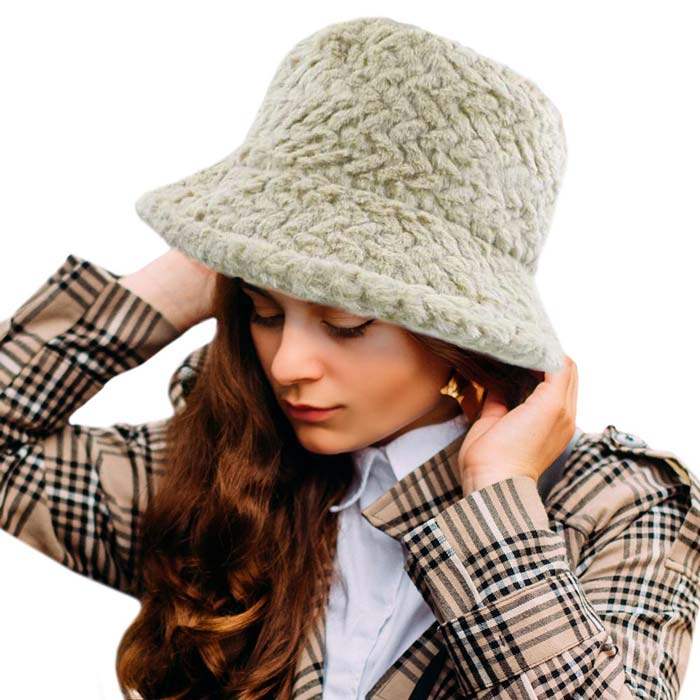 Patterned Faux Fur Solid Bucket Hat - Madeline Love - Flyclothing LLC