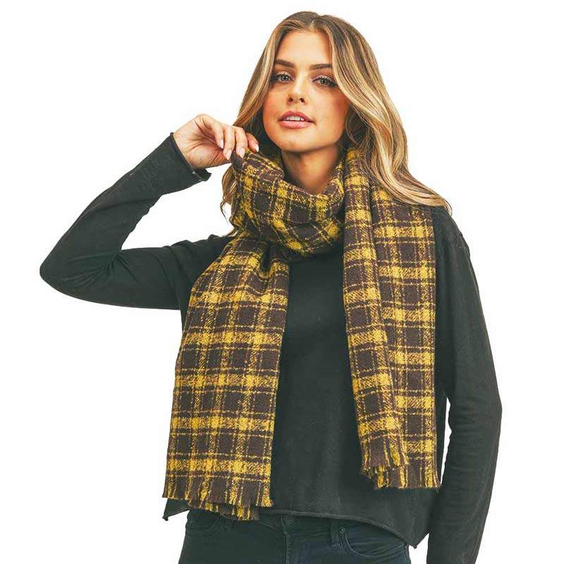 Plaid Check Lurex Oblong Scarf - Madeline Love - Flyclothing LLC