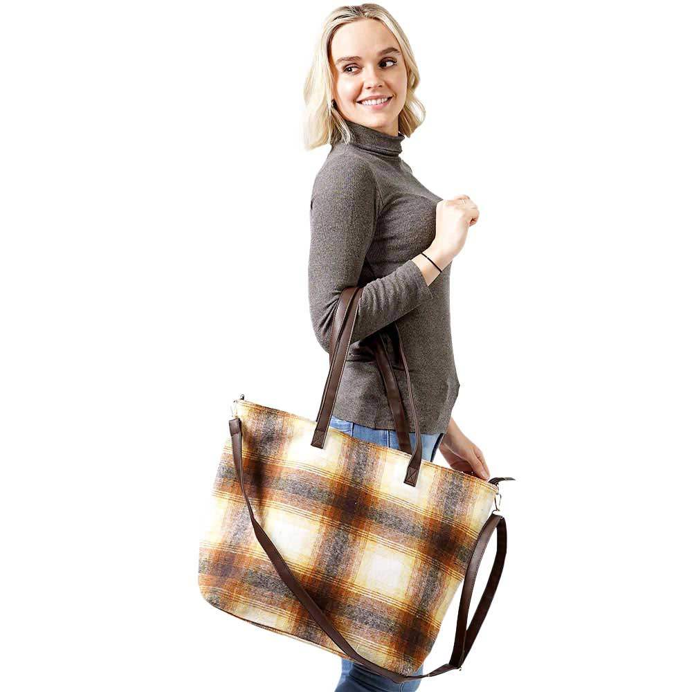 Plaid Check Weekend Tote Bag - Madeline Love - Flyclothing LLC