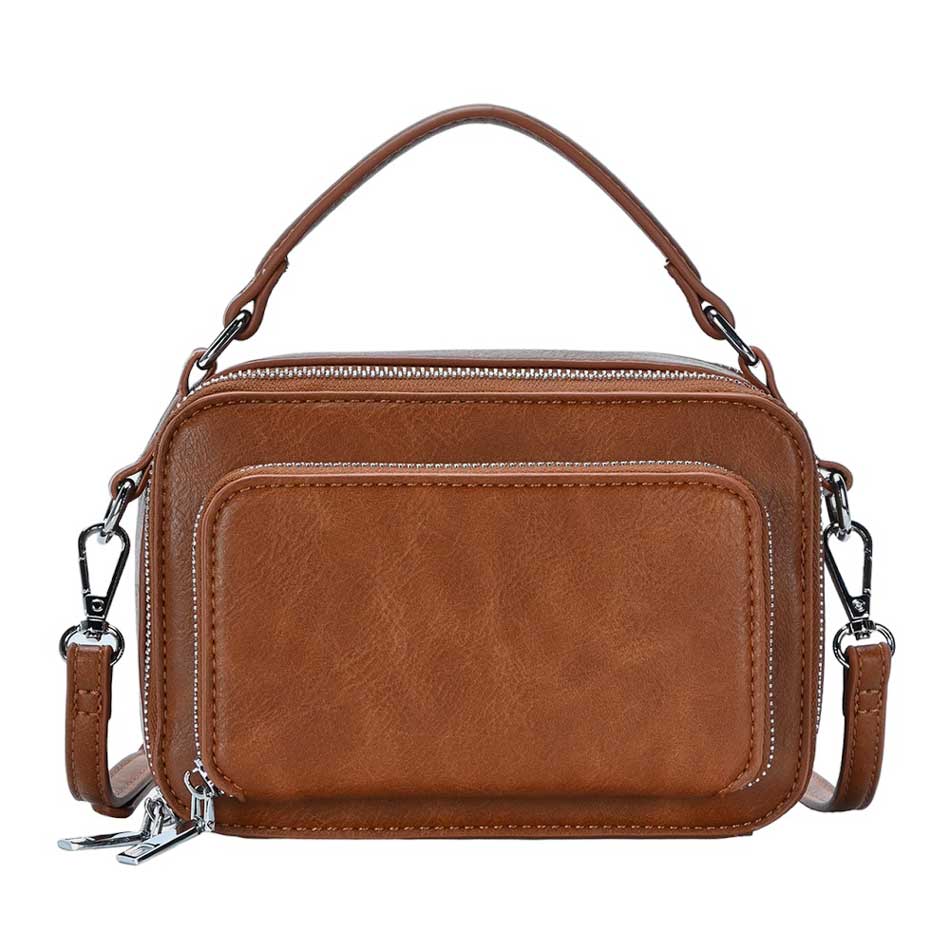 Solid Faux Leather Rectangle Tote Crossbody Bag - Madeline Love - Flyclothing LLC