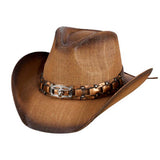 Steer Head Accented Faux Leather Band Straw Cowboy Hat - Madeline Love - Flyclothing LLC