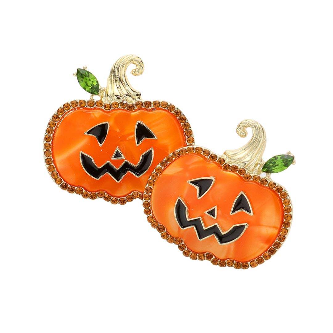 Stone Embellished Pumpkin Earrings - Madeline Love - Flyclothing LLC