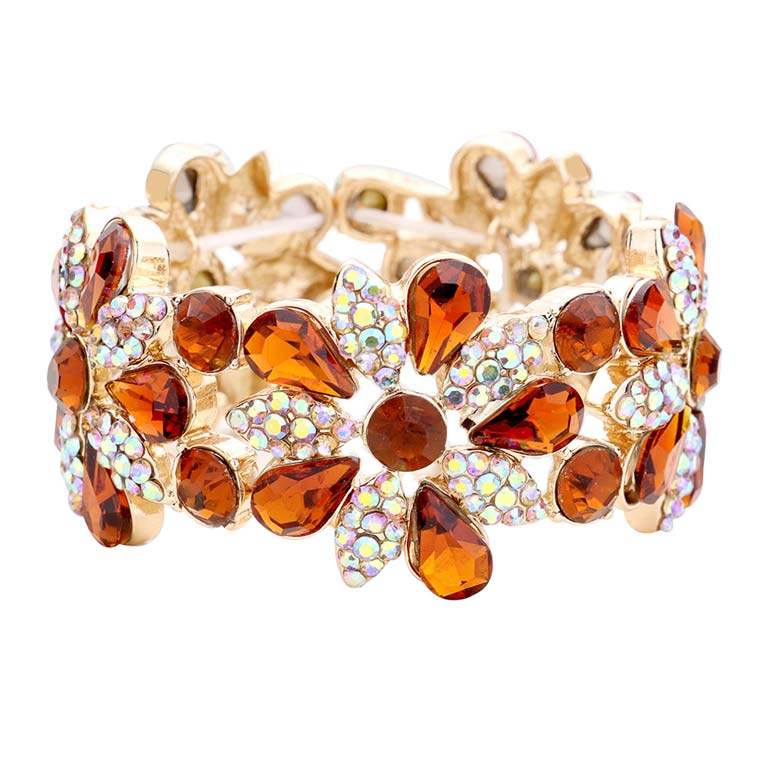 Teardrop Stone Accented Flower Stretch Evening Bracelet - Madeline Love - Flyclothing LLC