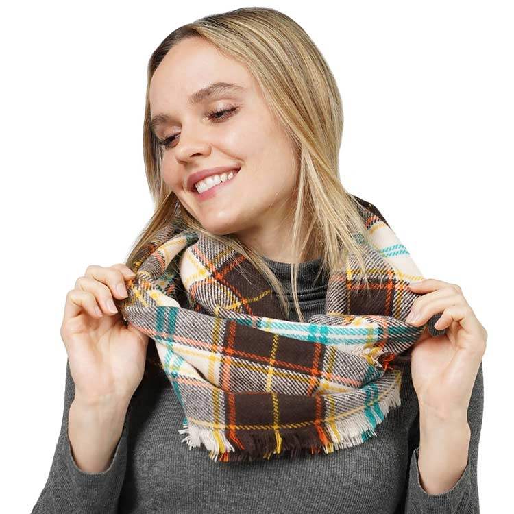 Trendy Plaid Check Patterned Infinity Scarf - Madeline Love - Flyclothing LLC