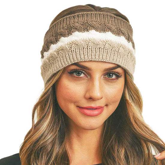 Triple Colored Cable Knit Fleece Headband Earwarmer Earmuff - Madeline Love - Flyclothing LLC