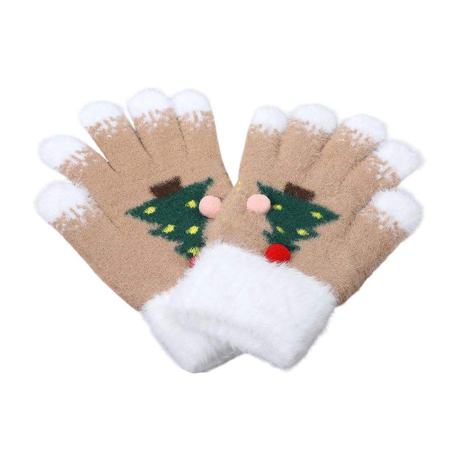 Cozy Fuzzy Pom Pom Christmas Tree Accent Winter Gloves - Madeline Love - Flyclothing LLC