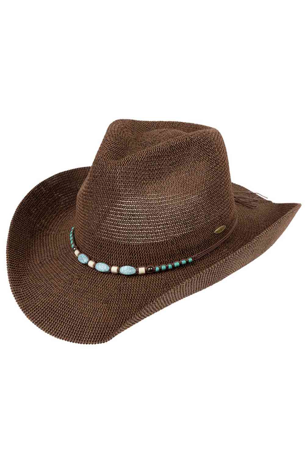 C.C Turquoise Stone with Beaded String Band Cowboy Hat - Madeline Love - Flyclothing LLC