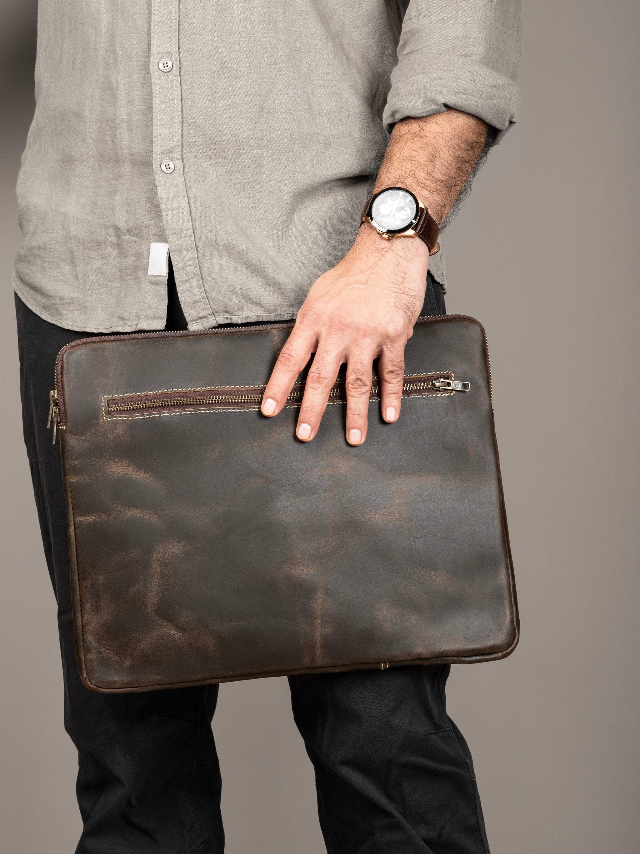 Brown Laptop Sleeve - Classy Leather Bags - Flyclothing LLC
