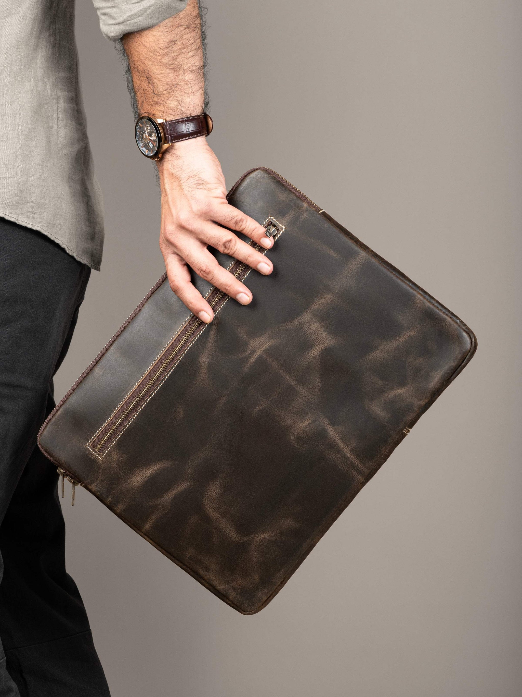 Brown Laptop Sleeve - Classy Leather Bags - Flyclothing LLC
