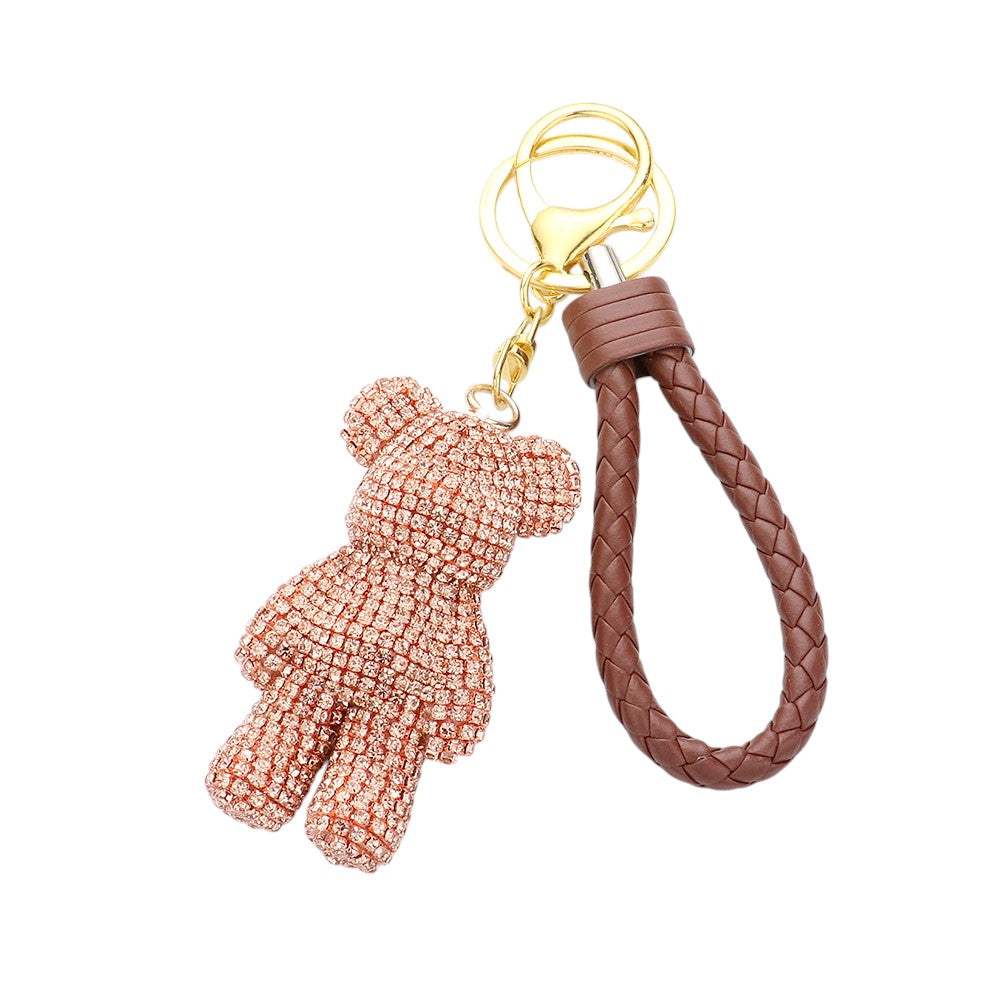 Bling Bear Figure Faux Leather Strap Bag Charm - Madeline Love - Flyclothing LLC