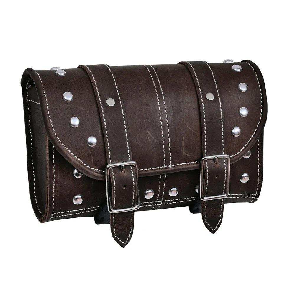 Toolbag, Double Strap - Brown Studded- Leather Tool Bag - Unik Just for Bikers - Flyclothing LLC