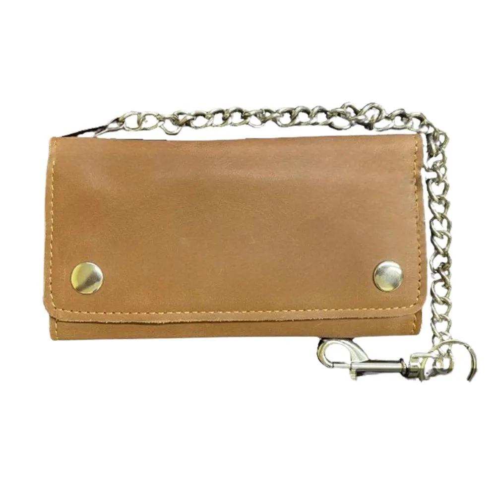 Brown Trifold Long Chain Biker Wallet - Unik Just for Bikers - Flyclothing LLC