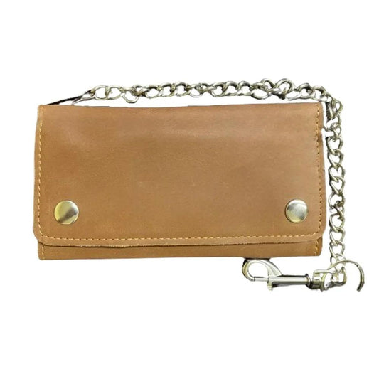 Brown Trifold Long Chain Biker Wallet