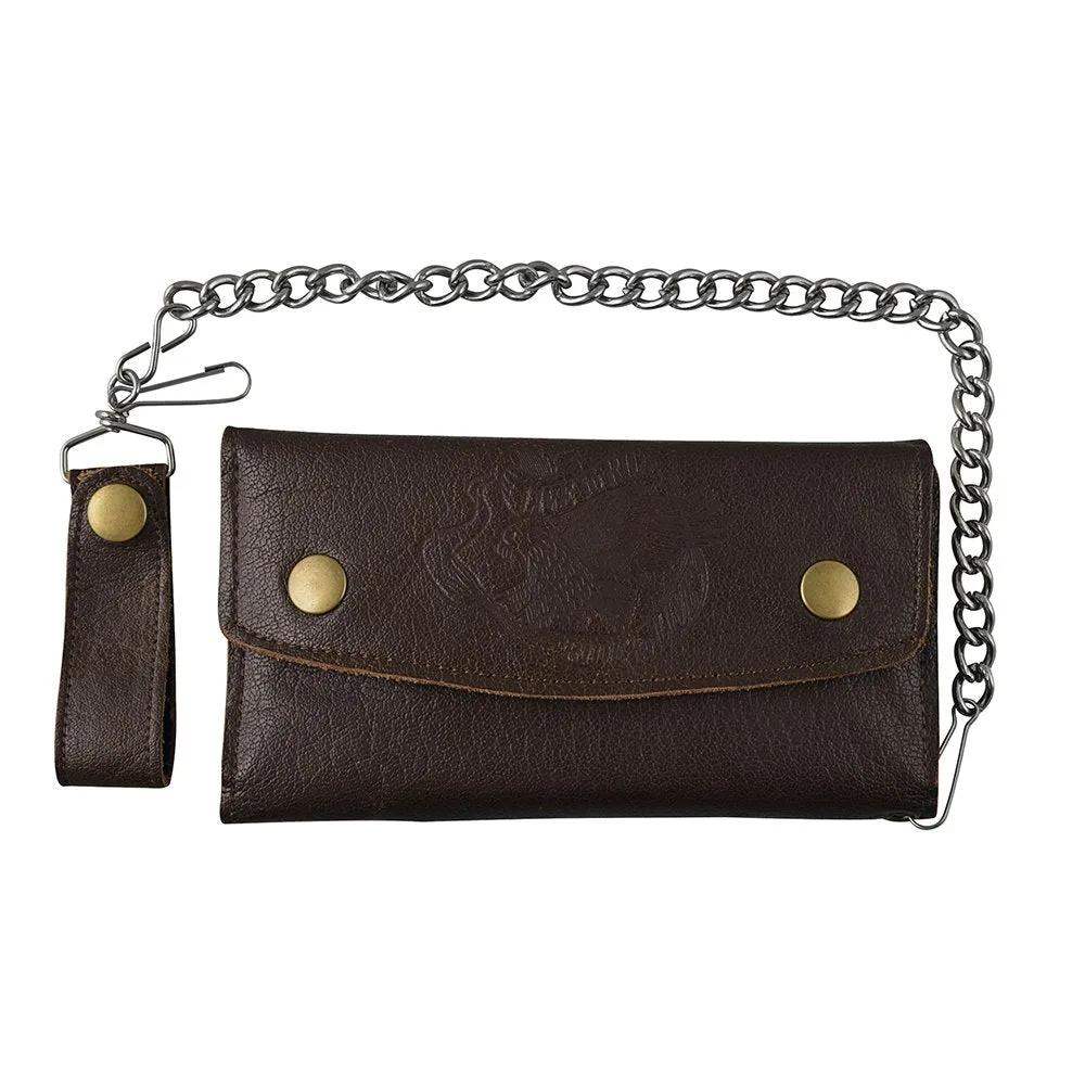 Brown Trifold Snap Closure Biker Leather Wallet - Unik Just for Bikers - Flyclothing LLC