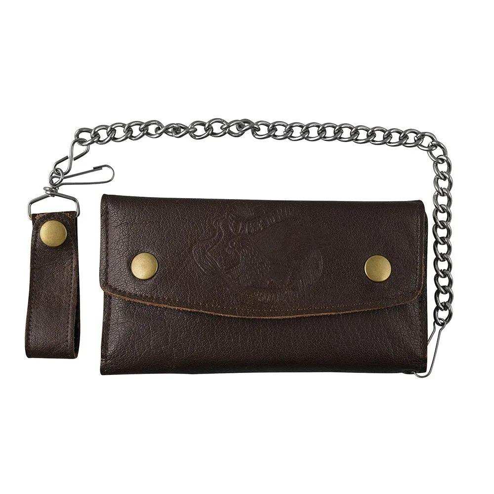 Brown Trifold Snap Closure Biker Leather Wallet - Unik Just for Bikers - Flyclothing LLC