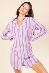 The Bubble Gum | Pink Striped SleepDeep™ Long Sleeve Pajama Dress - Shinesty - Flyclothing LLC