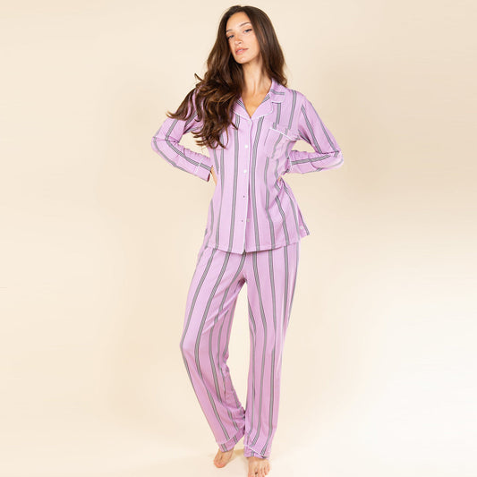 The Bubble Gum | Pink Striped SleepDeep™ Women’s Long Sleeve Pajama Set