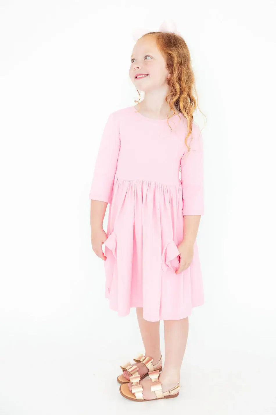 Bubblegum Pink 3/4 Sleeve Pocket Twirl Dress - Mila & Rose ® - Flyclothing LLC