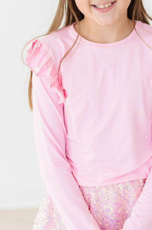 Bubblegum Pink L/S Ruffle Tee - Mila & Rose ® - Flyclothing LLC