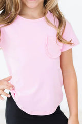Bubblegum Pink Ruffle Pocket Tee - Mila & Rose ® - Flyclothing LLC