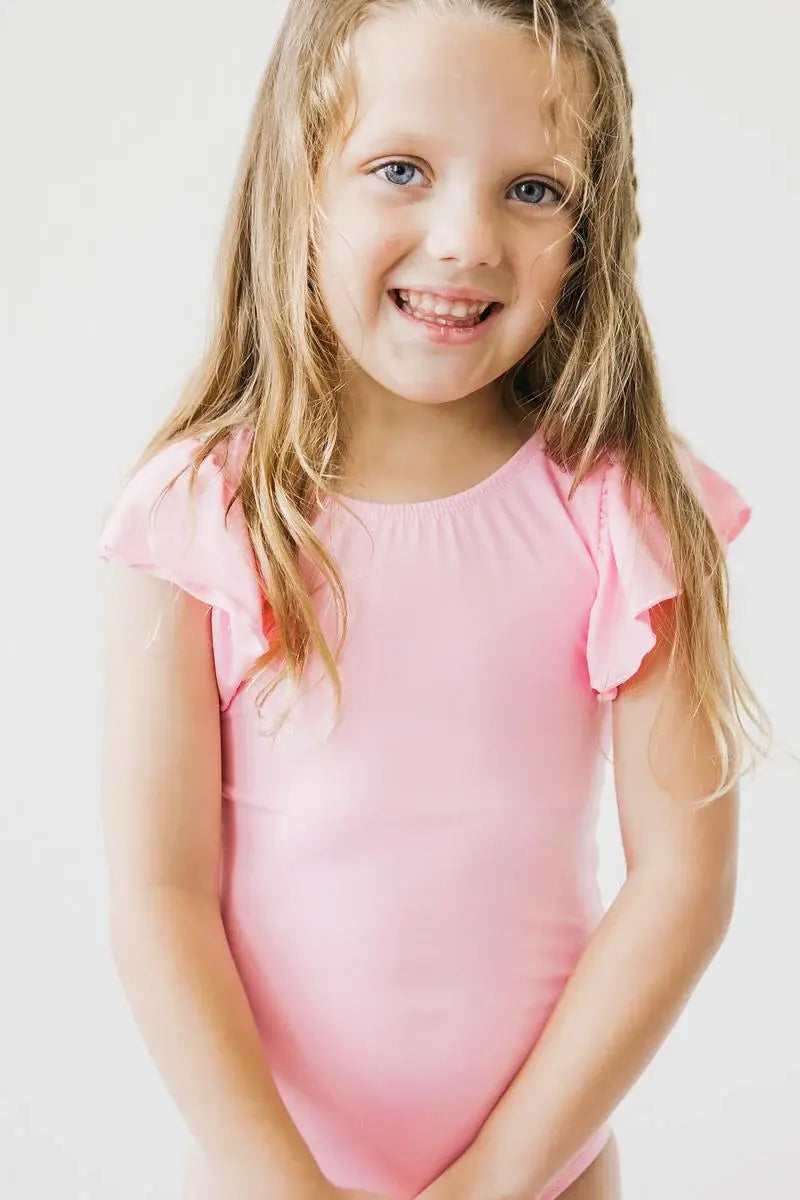 Bubblegum Pink S/S Flutter Sleeve Leotard - Mila & Rose ® - Flyclothing LLC