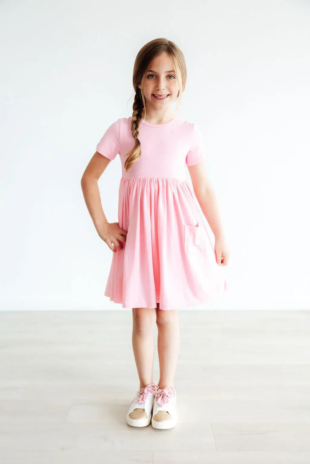 Bubblegum Pink S/S Pocket Twirl Dress - Mila & Rose ® - Flyclothing LLC