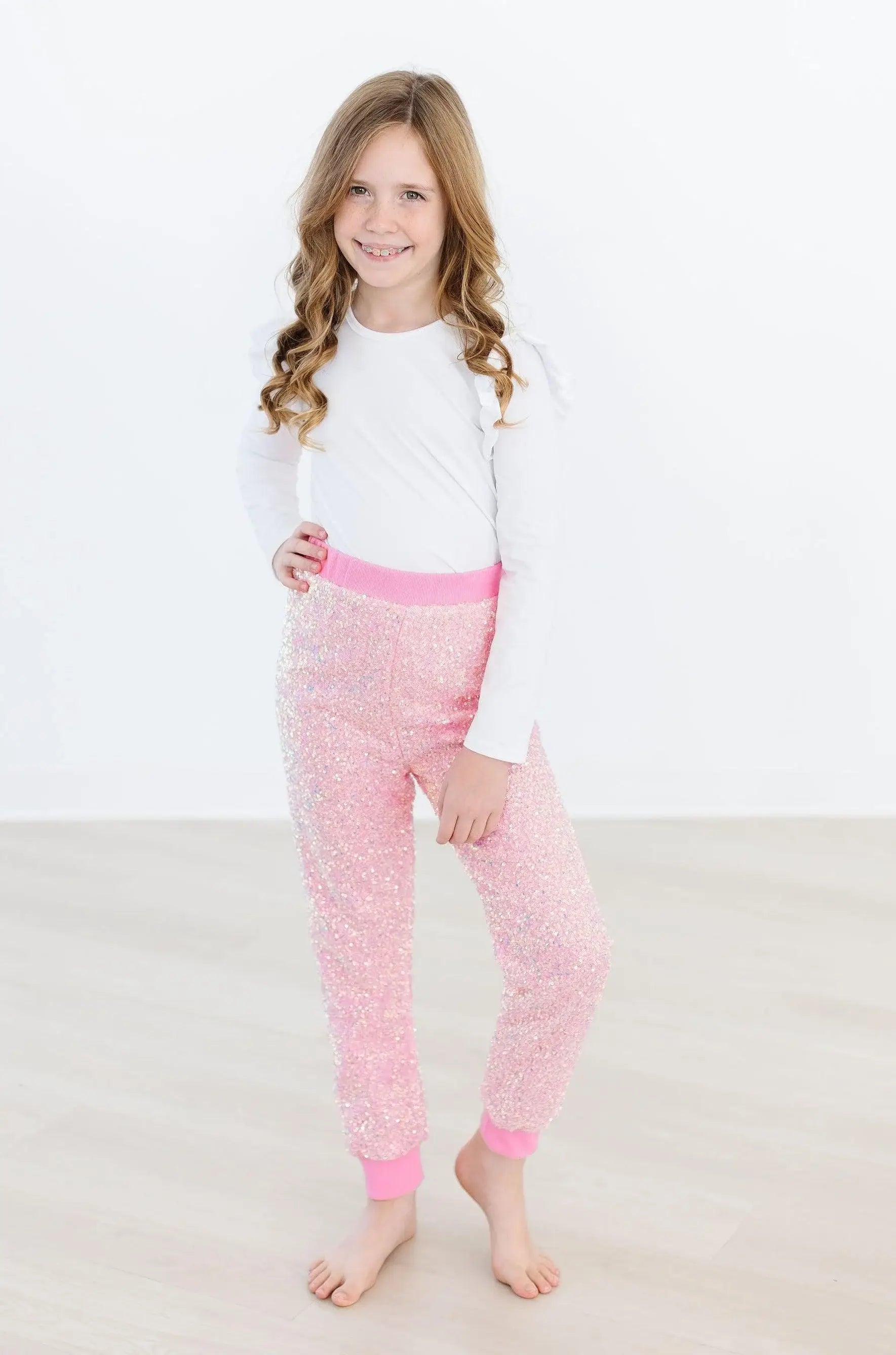 Bubblegum Pink Sequin Joggers - Mila & Rose ® - Flyclothing LLC