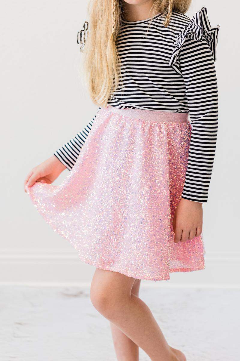 Bubblegum Pink Sequin Twirl Skort - Mila & Rose ® - Flyclothing LLC