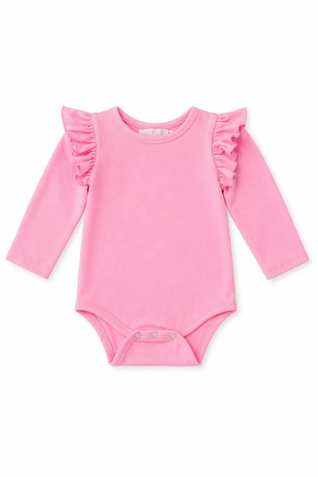 Bubblegum Pink L/S Flutter Bodysuit - Mila & Rose ® - Flyclothing LLC