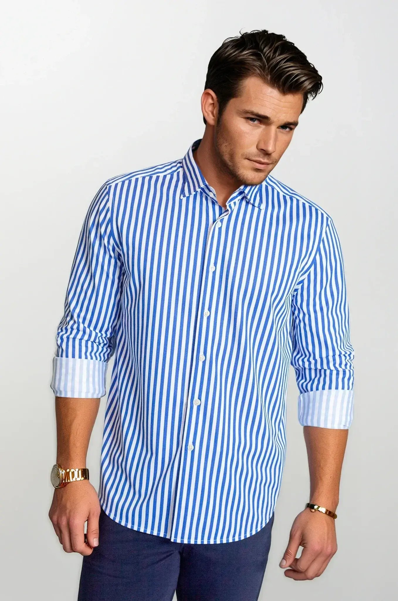 The Go Big Stripe Long Sleeve Tech Shirt - Royal Blue - Buki - Flyclothing LLC