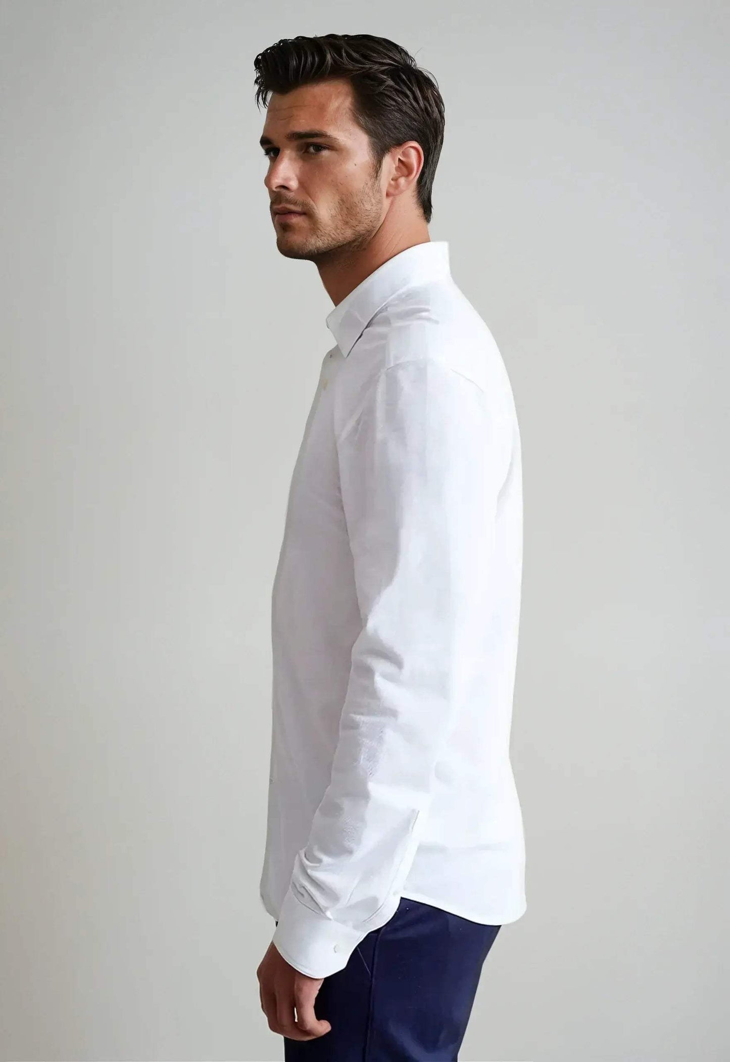 Classic White Long Sleeve Button Down Tech Shirt - Buki - Flyclothing LLC