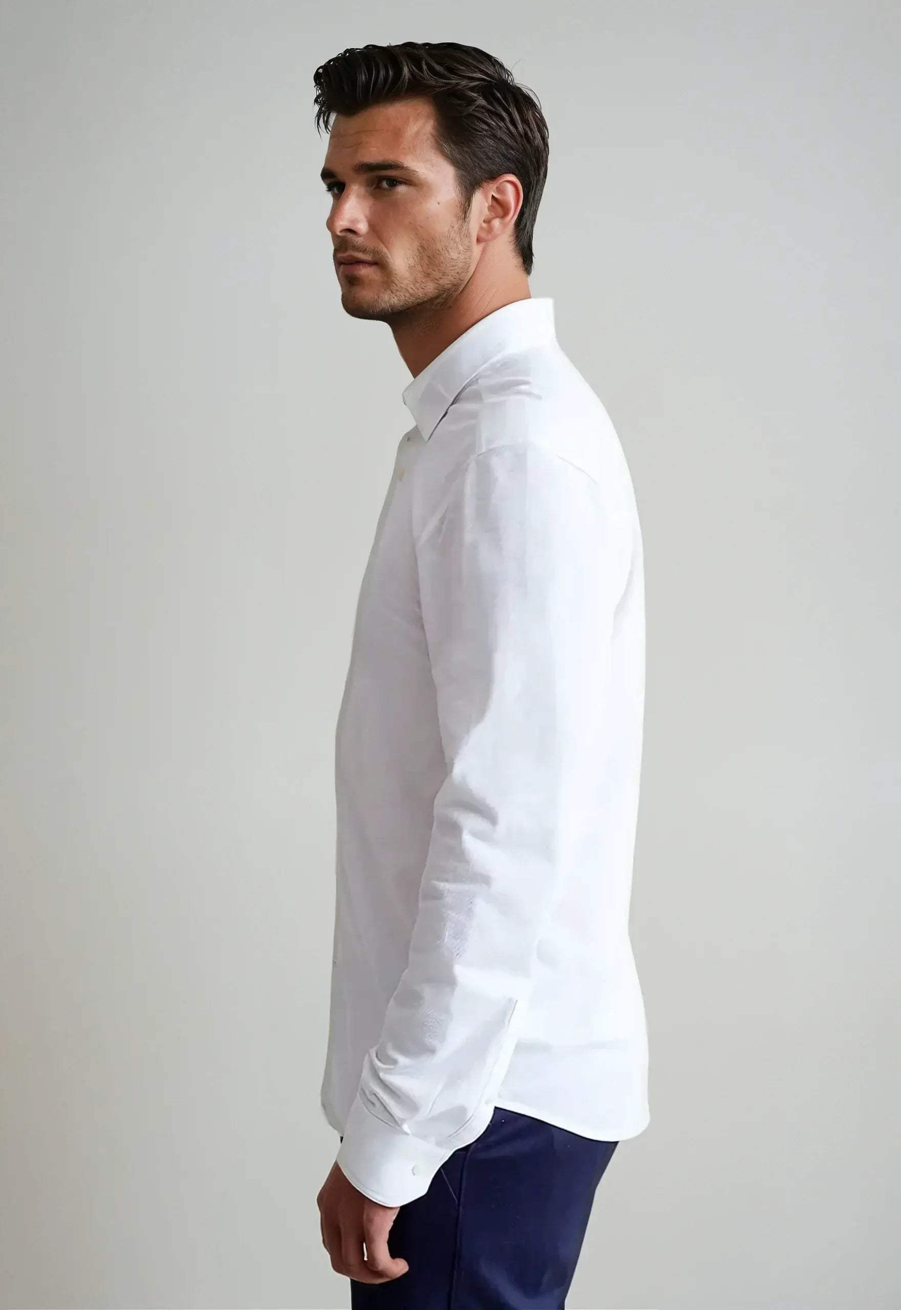 Classic White Long Sleeve Button Down Tech Shirt - Buki - Flyclothing LLC