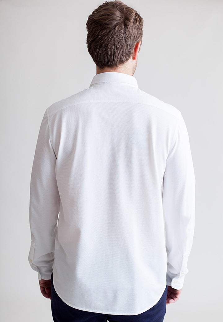 Classic White Long Sleeve Button Down Tech Shirt - Buki - Flyclothing LLC