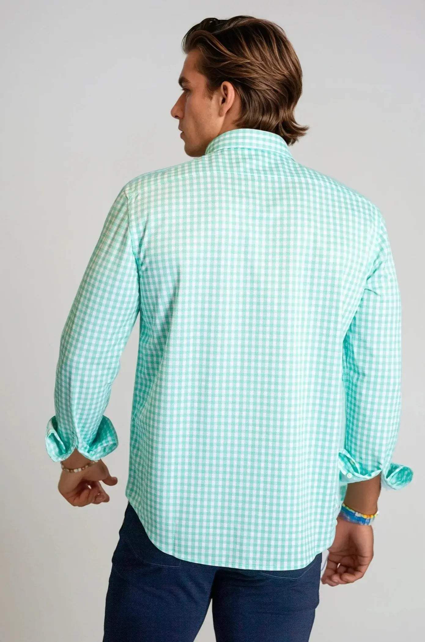 Mauro Long Sleeve Check Tech Shirt - Emerald - Buki - Flyclothing LLC