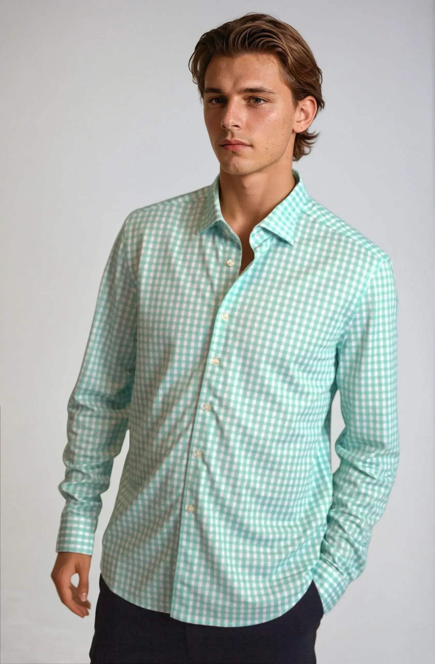 Mauro Long Sleeve Check Tech Shirt - Emerald - Buki - Flyclothing LLC