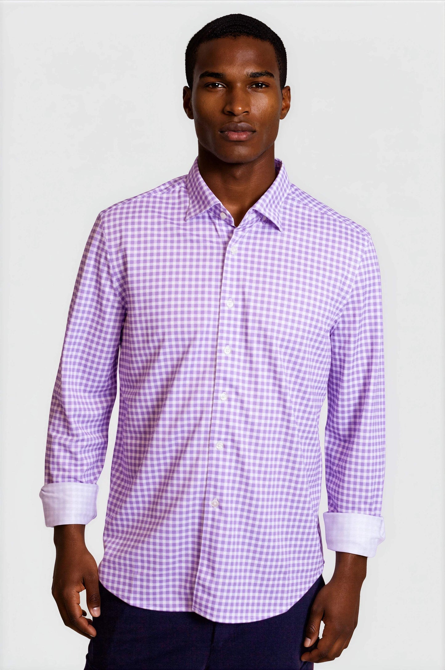 Mauro Long Sleeve Check Tech Shirt - Lavender - Buki - Flyclothing LLC